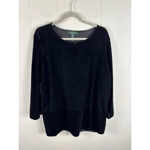 Ralph Lauren LRL Velvet Keyhole Tunic Womens Plus Size 2X Black Long Sleeve
